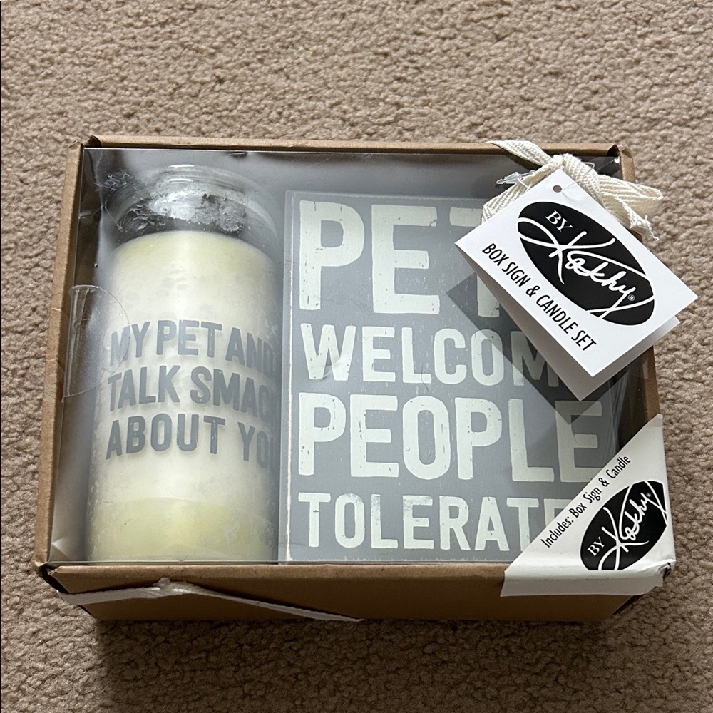New by Kathy Pet-Themed Box Sign and Candle Set